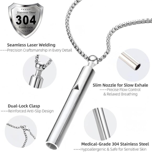 2PCS Breathing Necklace for Anxiety Relief Adjustable Chains Stainless Steel Whi - Picture 2 of 6